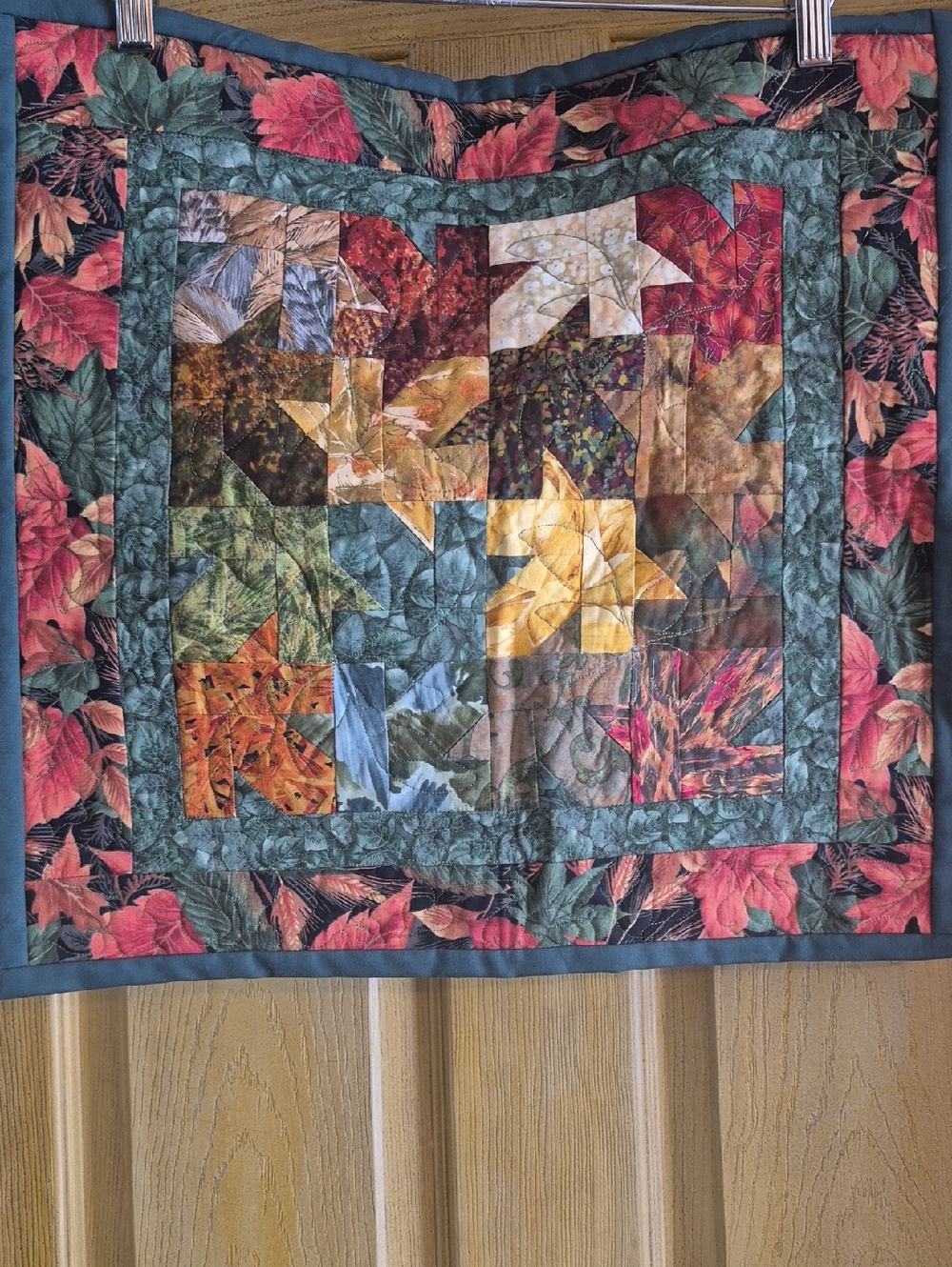 Homemade Quilted Wall Hanging Fall Leaf Design 18" X 18" Fall Colors Cottagecore